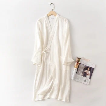Pāri Kokvilnas, Krepa Marli Peldmētelis Kimono Cietā Drēbes ar garām Piedurknēm V-veida kakla Sieviešu Drēbes Pavasara Vasaras Mīksto Dāmas Sleepwear