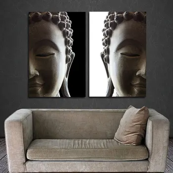 BANMU 2 Paneļi Reliģija un Zen Audekla Gleznas Drukāt, Budas Statuja uz Plakāta Budistu Mākslas darbs, Mājas Dekoru Guļamistaba Dekorēšana