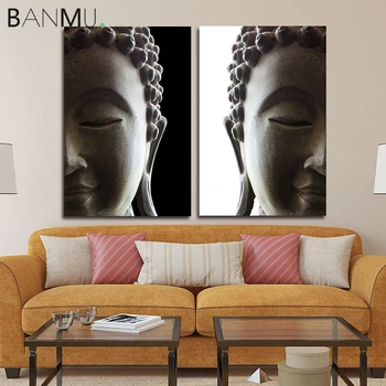 BANMU 2 Paneļi Reliģija un Zen Audekla Gleznas Drukāt, Budas Statuja uz Plakāta Budistu Mākslas darbs, Mājas Dekoru Guļamistaba Dekorēšana
