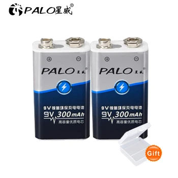 PALO 2gab 300mah 9V NI-MH uzlādējams akumulators 9V 6F22 Baterijas bezvadu Mikrofons rotaļlietas Multimetrs