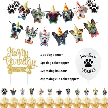 1 iestatiet Suns Tēmu Dzimšanas dienas svinības Rotājumi Suņu Sejas Banner Kūka Topper Ķepa Drukāt Baloni Suņu Kucēnu Dzimšanas dienas svinības dod priekšroku