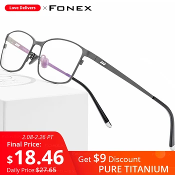 FONEX Tīra Titāna Briļļu Rāmis Vīriešu Kvadrātveida Briļļu Vīriešu Klasiskās Pilnu Optisko Recepšu Brilles Rāmji Gafas Oculos 8505
