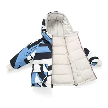 Mazie bērni ziemas silta jaka, 2-9T baby zēni meitenes balta pīle uz leju sniega uzvalks Double-sided kapuci maskēties vējjaka mētelis