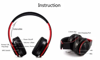 Krāsains LPT660 stereo Audio Salokāms Bluetooth Austiņas Bezvadu Austiņas Austiņas atbalsta TF karti ar Mikrofonu priekš Iphone
