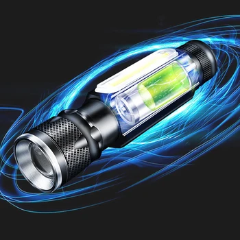LED Lukturītis Iebūvēts akumulators USB lādējamu Lāpu T6 3 Režīmi ūdensizturīgs COB Zoomable Daudzfunkcionāls asti magnēts WorkLight