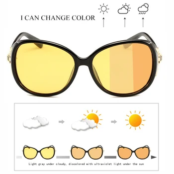 SOPRETTY Photochromic Sieviešu Polarizētās Nakts Redzamības Braukšanas Brilles Ovāls Lielajam Saulesbrilles Ar Dimantiem Dzeltenas Brilles UV400