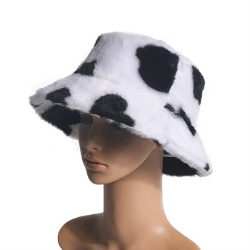 FOXMOTHER Jauno Modes Faux Kažokādas Govs Drukāt Spaini Cepures Sieviešu Ziemas Panamas Zvejnieks Caps Gorra