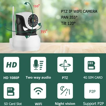 3G, 4G SIM Kartes IP Kameras Bezvadu Cam PTZ Pan Tilt Video Kameras GSM P2P Tīkla Wifi Home Security Kustības Uzcelta Bettery
