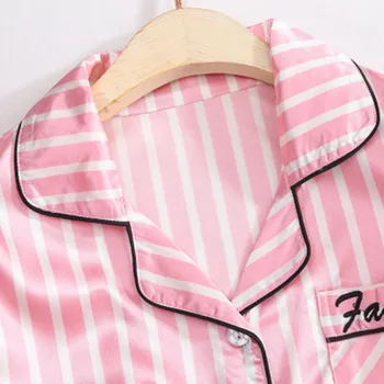 Rozā Striped Pajamas Zīda Satīna Femme Pidžamas Komplekts 7 Gabali Dūriens apakšveļa, Drēbes Sieviešu pidžamas Sleepwear pjs satīna pidžamas