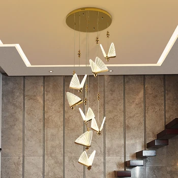 Jaunā, modernā, kāpnes, LED lustras dzīvojamā istaba lukturi zelta stieni gaismas,luksus projekts apgaismojums
