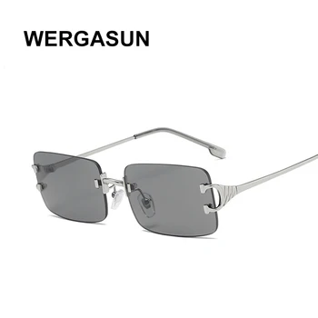 WERGASUN Modes bez apmales Saulesbrilles Sieviešu Moderns Mazs Taisnstūris, Saules Brilles Vasaras Ceļojumā Stila UV400 Toņos vīriešiem
