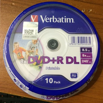 Vairumtirdzniecības Printable, Verbatim DVD diskus, 8X DVD+R DL, 10pcs= daudz = paciņu 8.5 G tukšu dvd dl