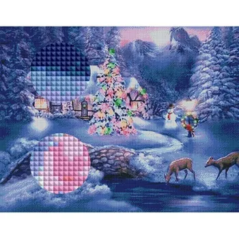 MIAODU Dimanta Mozaīkas Ziemas 5D DIY Dimanta Glezniecības Ainavas Sniega Pilnu Kvadrātveida Attēlu Rhinestone Ziemassvētku Mājas Dekoru
