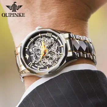 OUPINKE Luksusa Zīmolu Vīriešu Pulksteņi Sapphire Black Automātiskā Skatīties Skelets Ūdensizturīgs Vīriešu Mehāniskās rokas Pulkstenis reloj hombre 2020