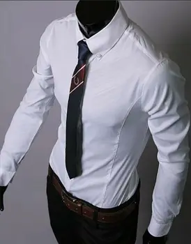 Meihuida 2019 Modes Jaunu Vīriešu Biznesa Kleita Krekls Smart Casual Uzvalks Topi, pieguļoša Blūze Hots