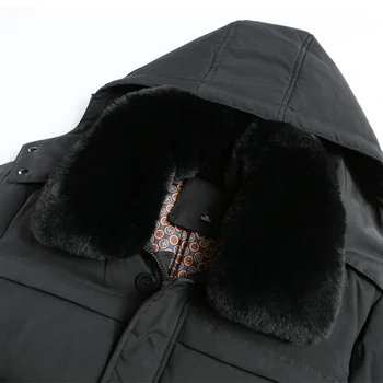 Zīmolu vīriešu ziemas jaka Krievijas garš mētelis, cepure, kažokādas apkakle bieza pretvēja ūdensizturīgs 90% baltas pīles dūnu jaka vīriešiem -30 grādu