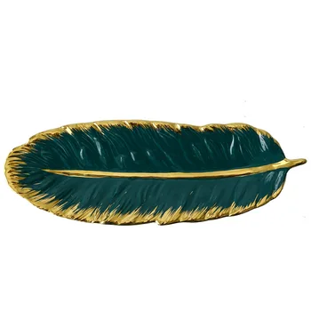 S/L Izmērs, Zaļš Banānu Lapu Formu Keramikas Plāksnes Zelta Porcelāna Deserts Rotaslietas Plāksnes Ēdiens Dinnerware Paplātes Dekoratīvie Trauki