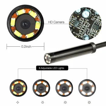 2M pusstingrām USB Endoskopu 0.3 MP Borescope 5.5 mm Zondes Kamera Ūdensizturīgs Pārbaudes Borescope 6 Led USB Vadu Čūska Caurules Kamera