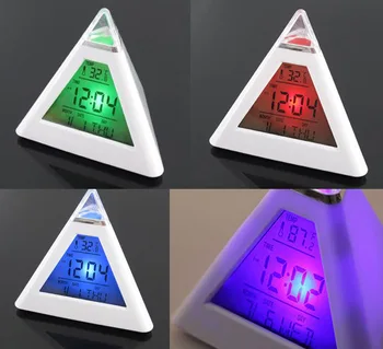 Piramīdas Temperatūra ir 7 Krāsas, LED Mainīt Apgaismojums LED Mēness Modinātājs Stilīgs guļamistaba dekorēšana elektronisko modinātājs
